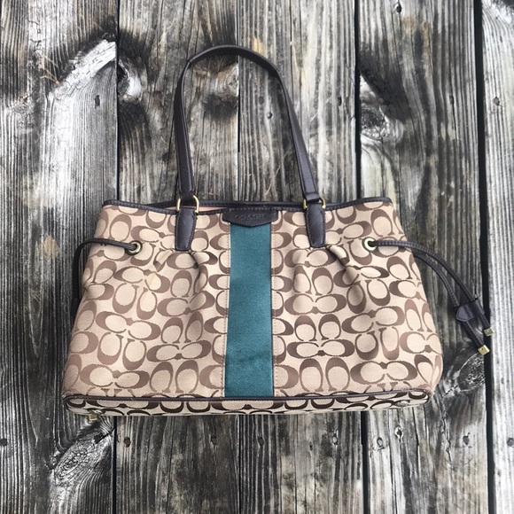 Coach Signature Stripe Drawstring Carryall Handbag - Picture 3 of 8